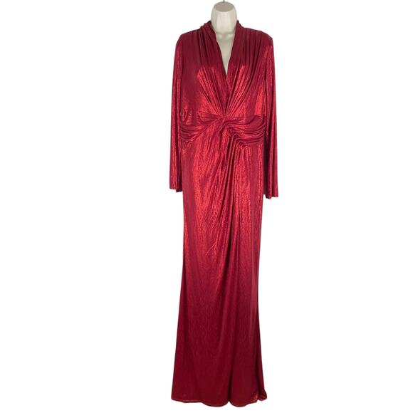 Tadashi Shoji Metallic Long Sleeve Evening Gown Deep Red Size XXL - Picture 5 of 14